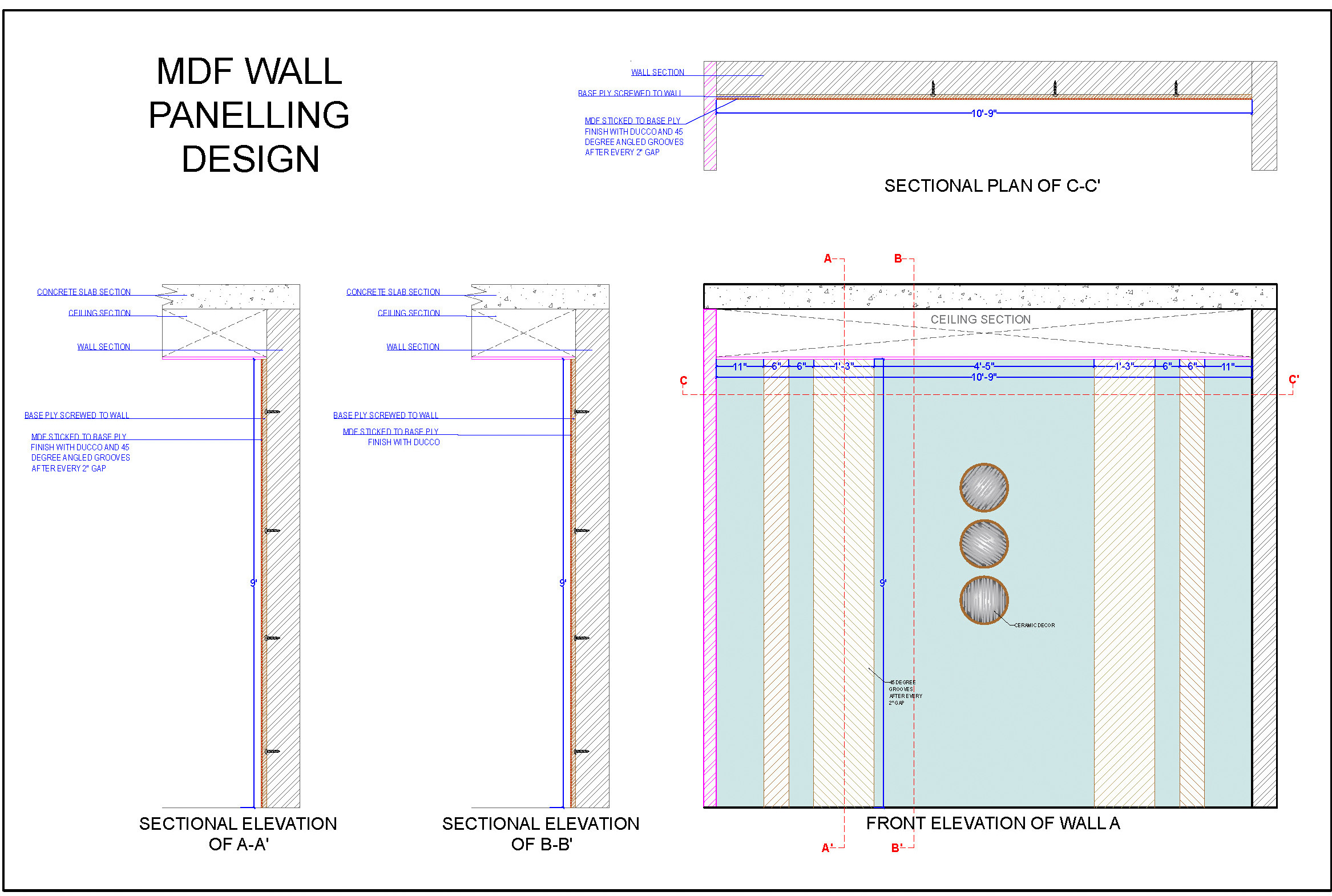 MDF Wall Paneling CAD Detail for Interior Design